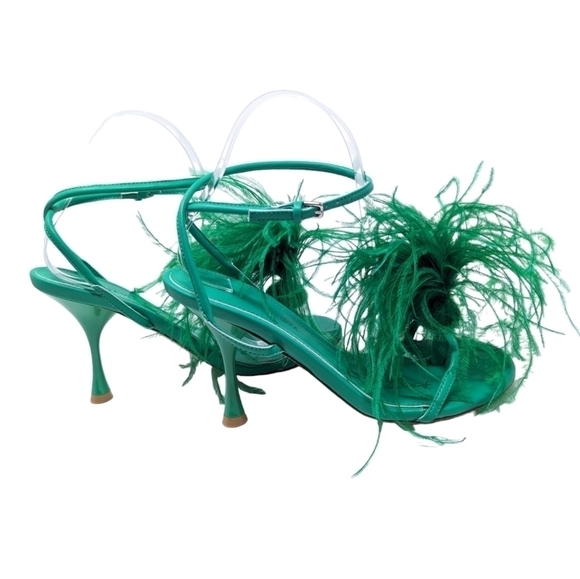 NEW Bottega Veneta Authentic Dot Green Feather Sandal Heels Size EU 38 - Picture 6 of 16